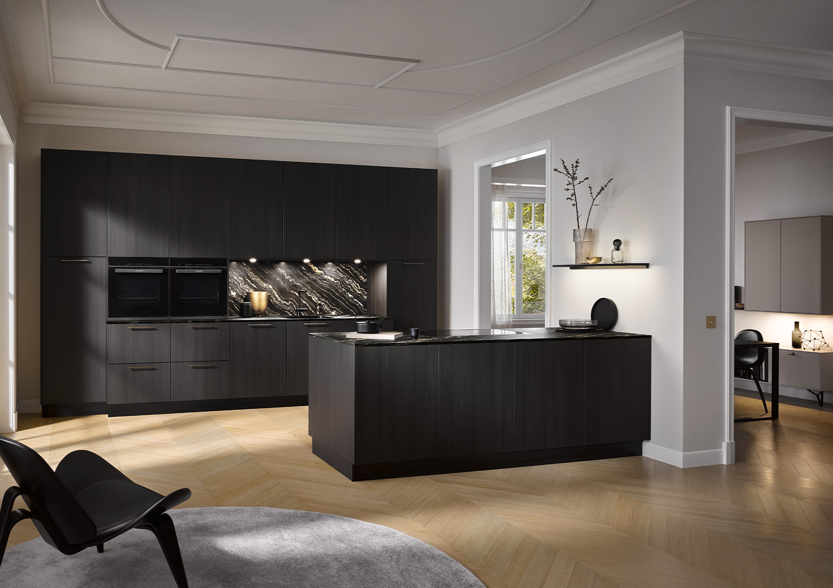 Haecker-Designkueche-Feineiche-Schwarz-mit-Halbinsel